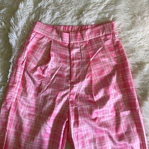 Y2K 90s Pink Plaid High Waisted Trousers